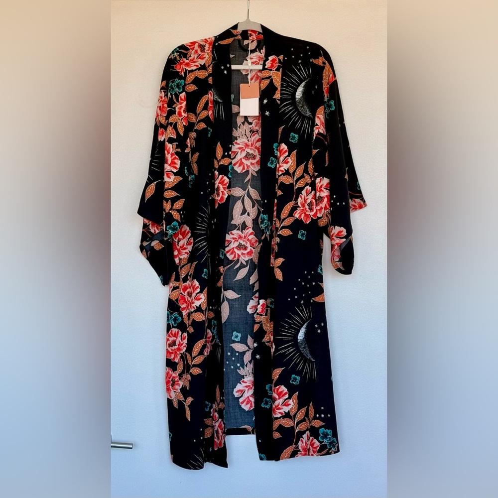 Black Floral Kimono Robe